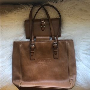 Camel leather Coach Tote w/ matching wallet